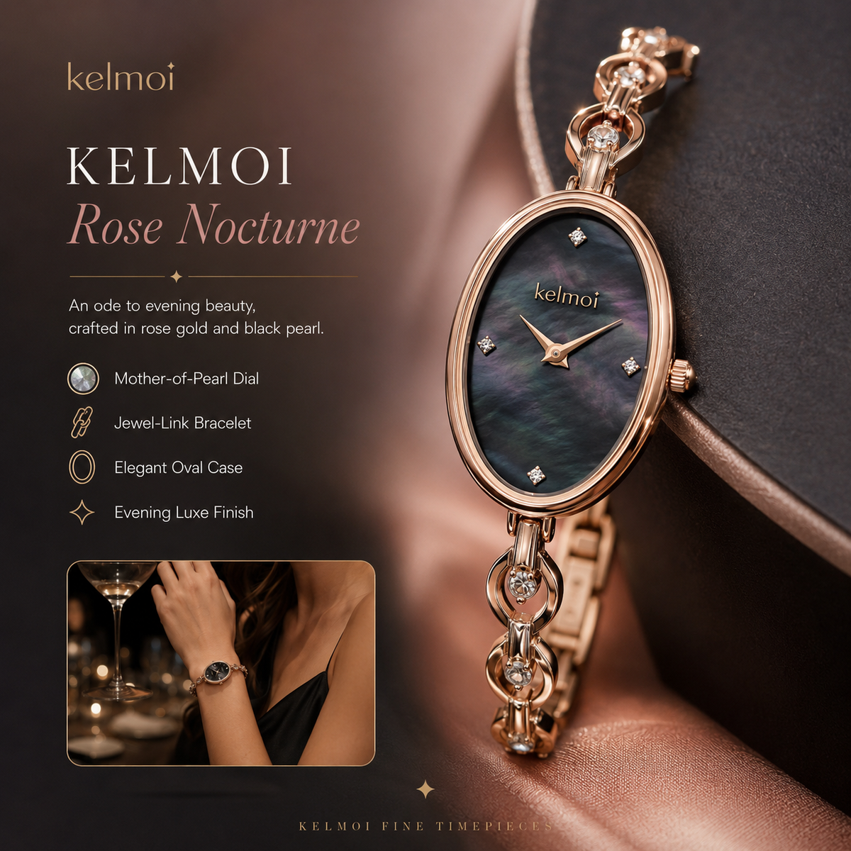 kelmoi™ Rose Nocturne Bracelet Watch
