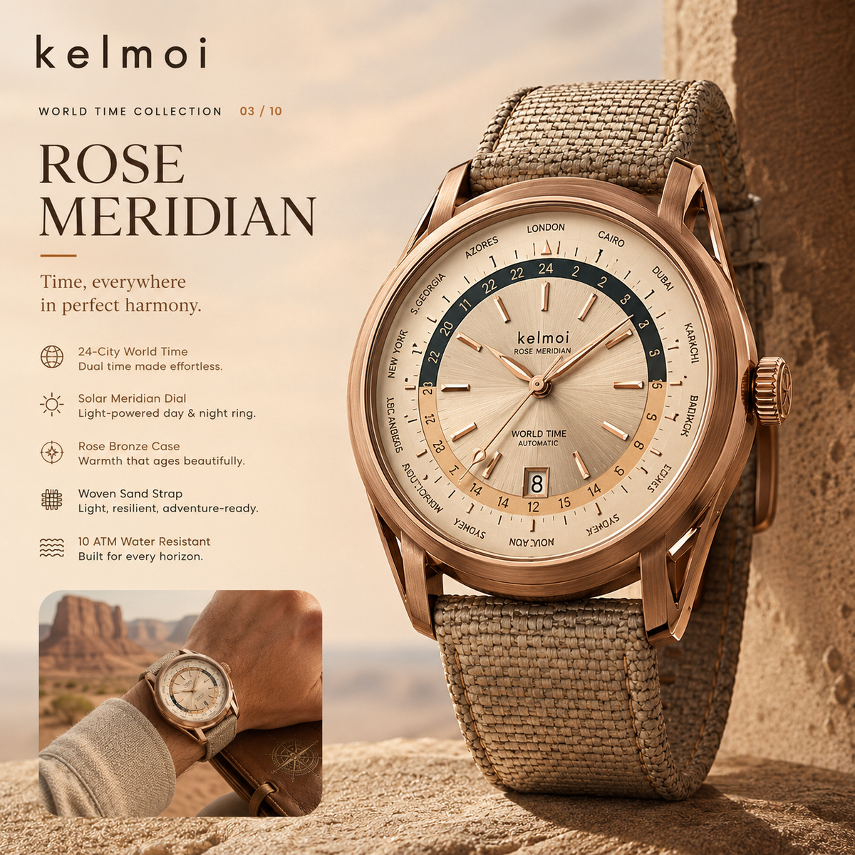 kelmoi™ Rose Meridian Warm-Tone Field Watch