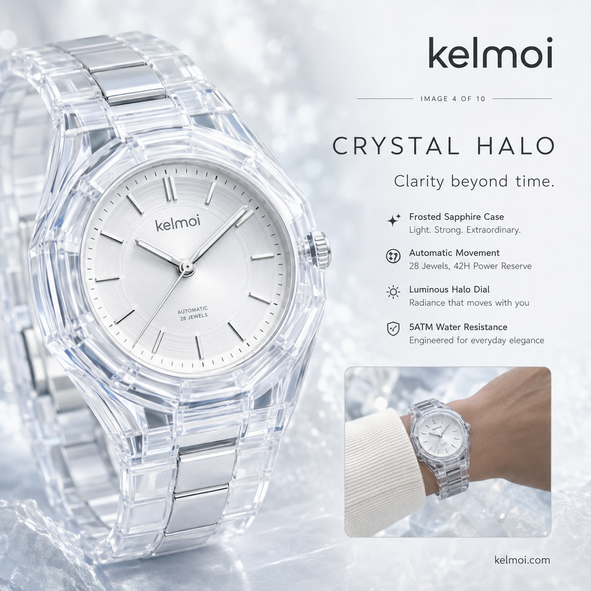 kelmoi™ Crystal Halo Clear Bracelet Watch