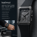 kelmoi™ Gridline Noir Rectangular Chronograph-Style Watch
