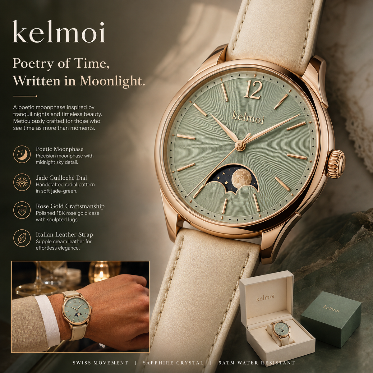 kelmoi™ Moonvale Sage Moonphase-Style Watch