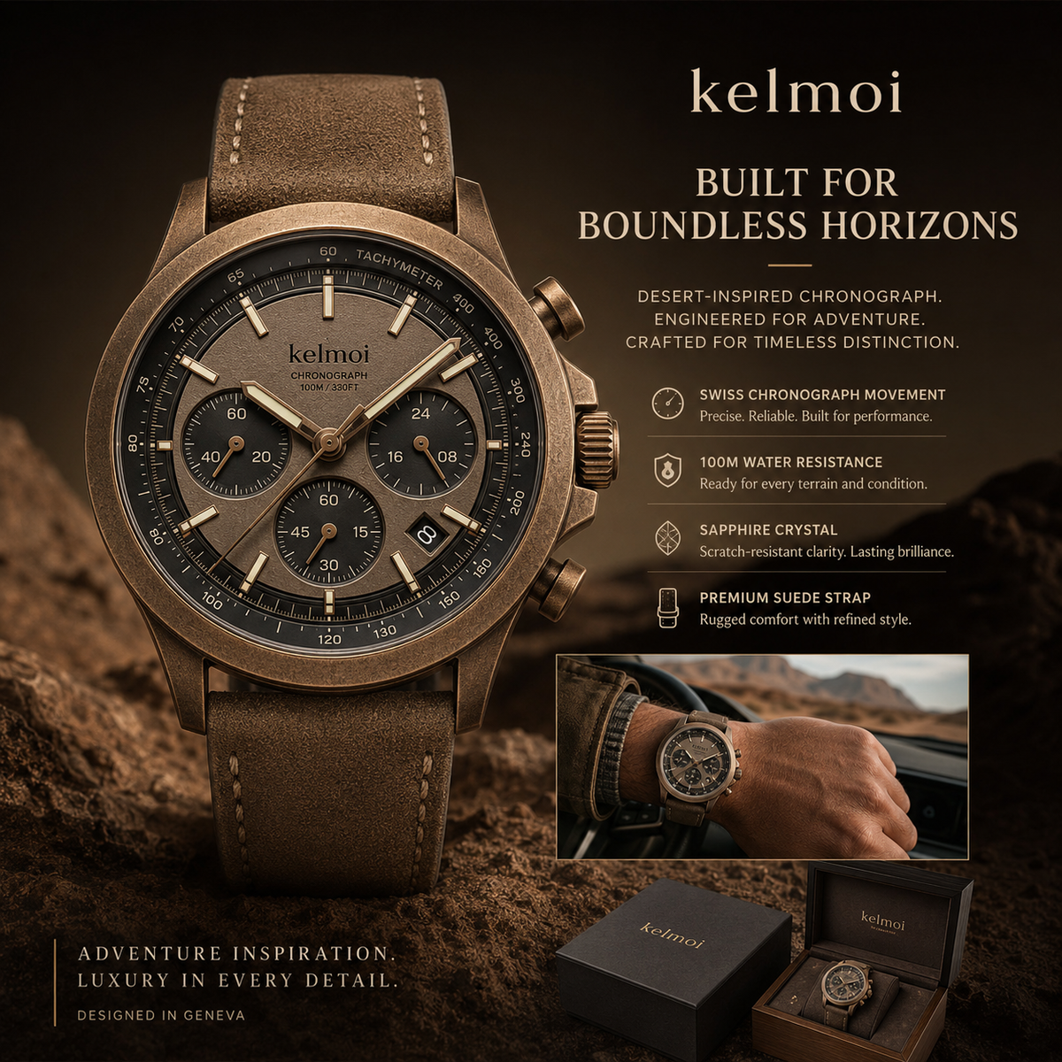 kelmoi™ Frontier Chronograph-Style Field Watch