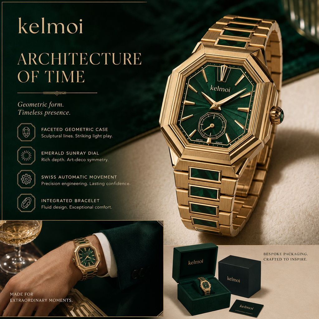 kelmoi™ Verdant Facet Geometric Bracelet Watch