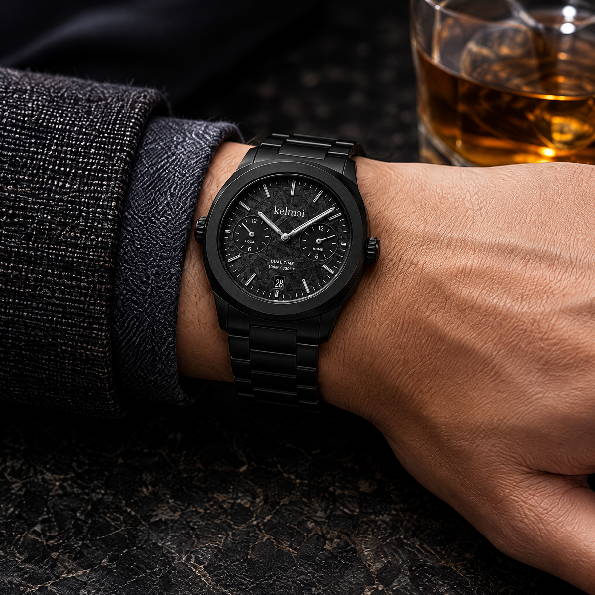 kelmoi™ Dual Arc Black Dual-Time Style Watch