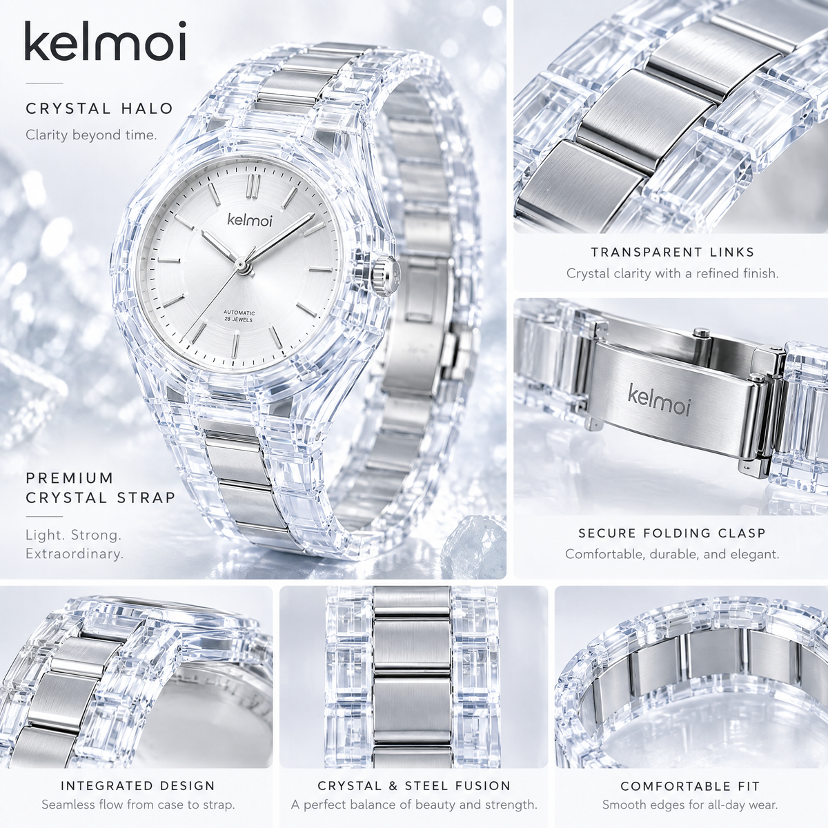 kelmoi™ Crystal Halo Clear Bracelet Watch