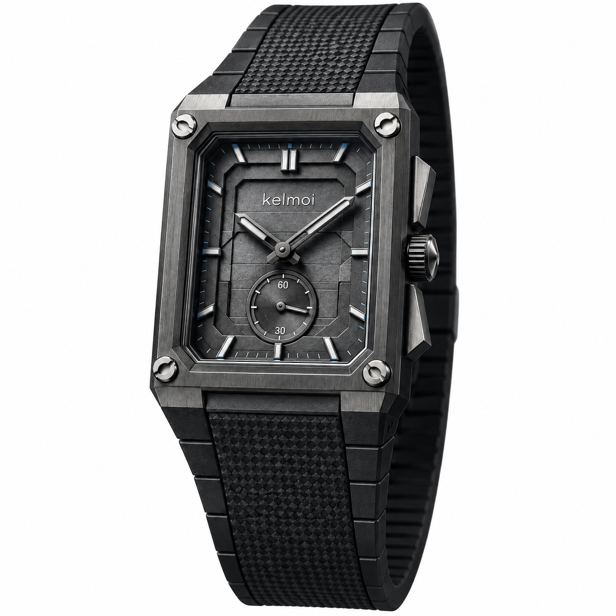 kelmoi™ Gridline Noir Rectangular Chronograph-Style Watch
