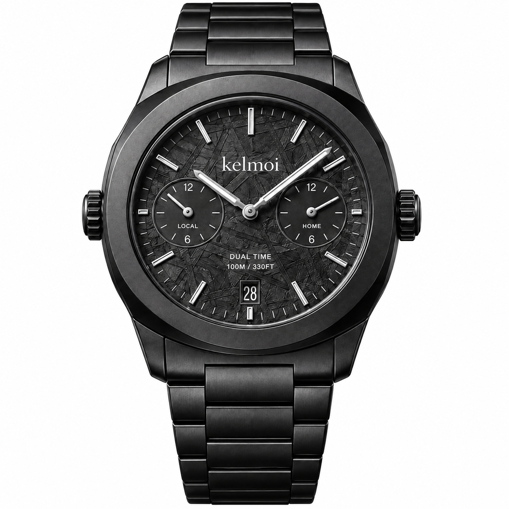 kelmoi™ Dual Arc Black Dual-Time Style Watch