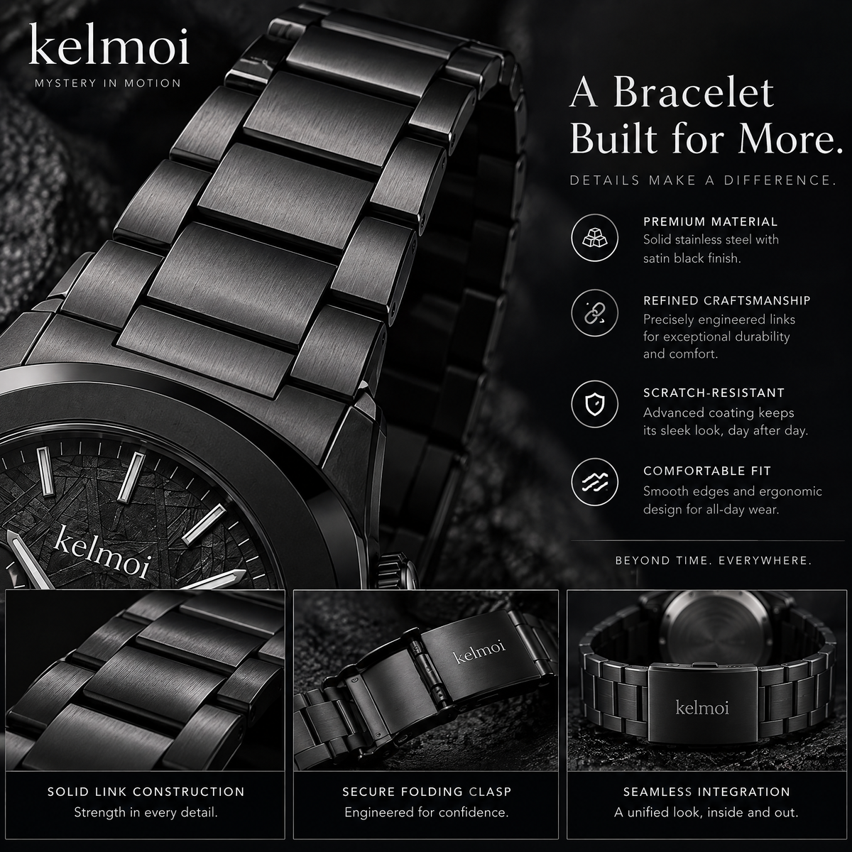 kelmoi™ Dual Arc Black Dual-Time Style Watch