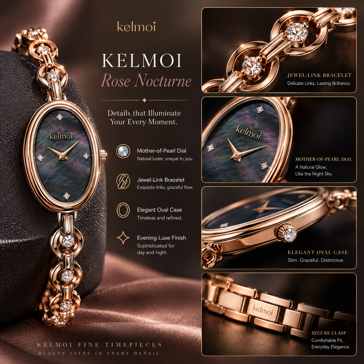 kelmoi™ Rose Nocturne Bracelet Watch
