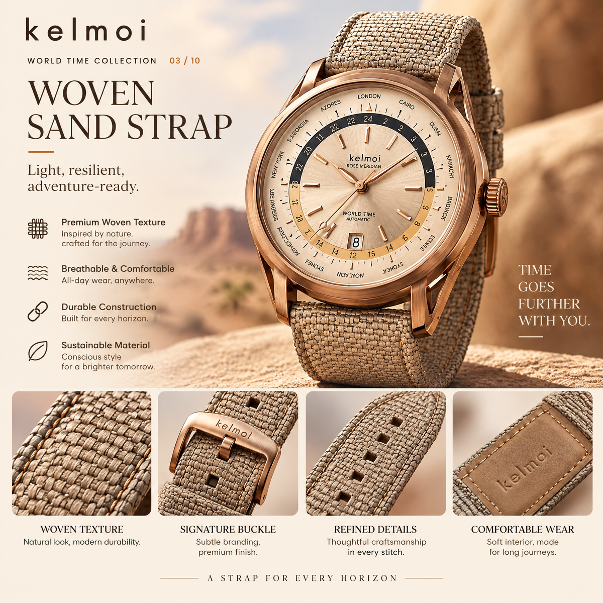 kelmoi™ Rose Meridian Warm-Tone Field Watch
